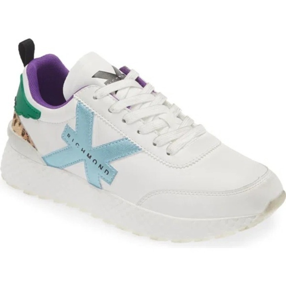 John Richmond - NEW!!COLORBLOCK SNEAKER IN WHITE/CELESTE/GREEN - Size 9